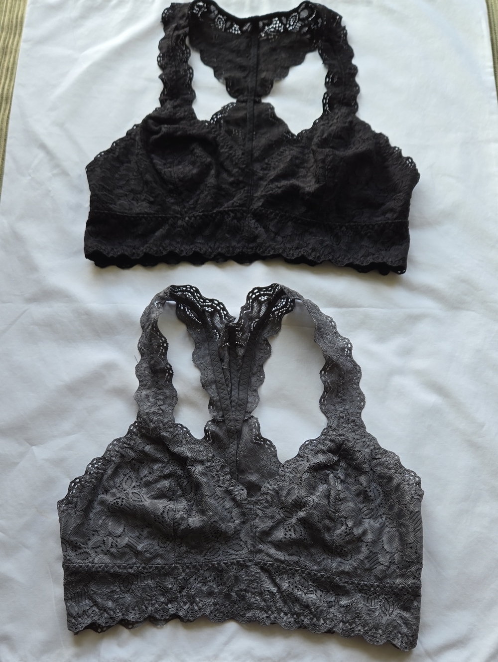 Felina Lace Racerback Bralettes in Black and Charcoal Like New